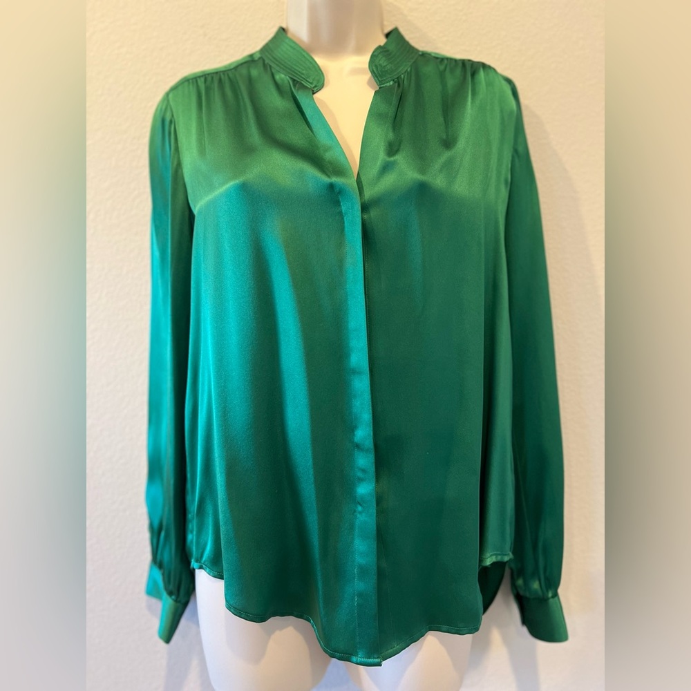 L'AGENCE Emerald Green Silk Long-Sleeve Blouse